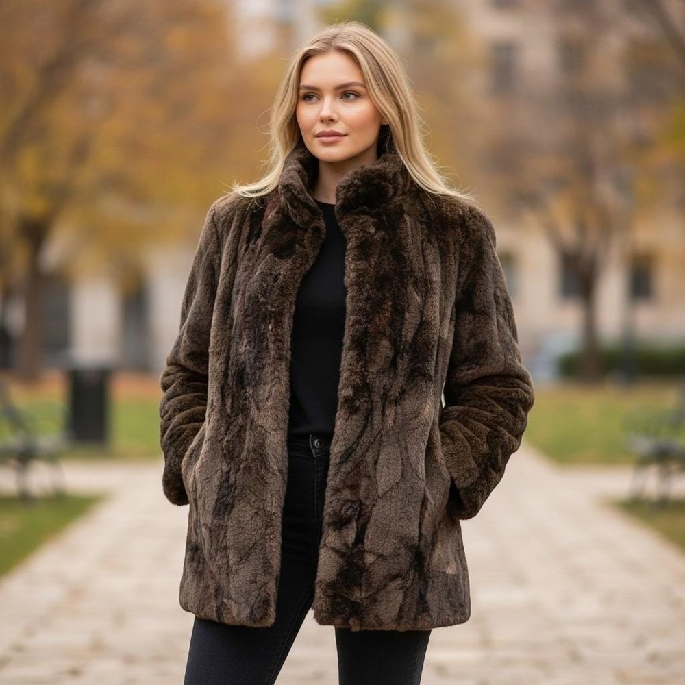 🖤Elegant VTG John Tauben Classic Soft Brown Faux Fur Coat Excellent Condition